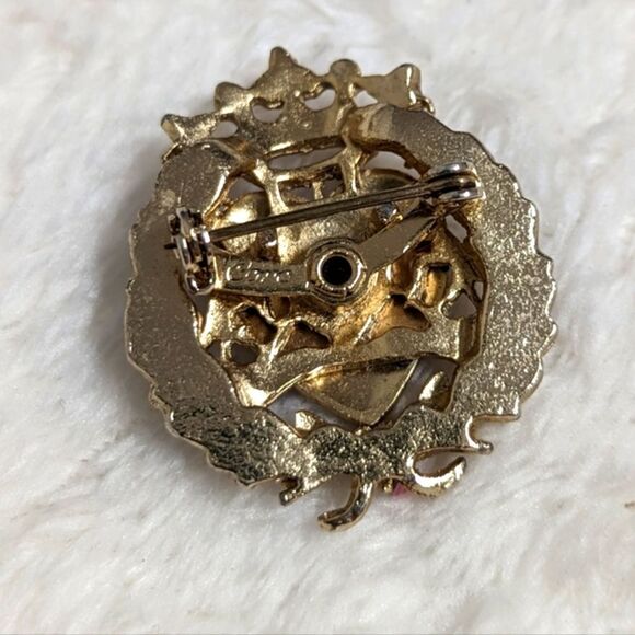 Vtg/Rare 1950s CORO Goldtone, Enamel, Brooche w/ Rhinestone & Seed Pearl Accents - Picture 3 of 13